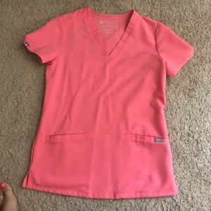 Figs casma hot coral pink scrub top